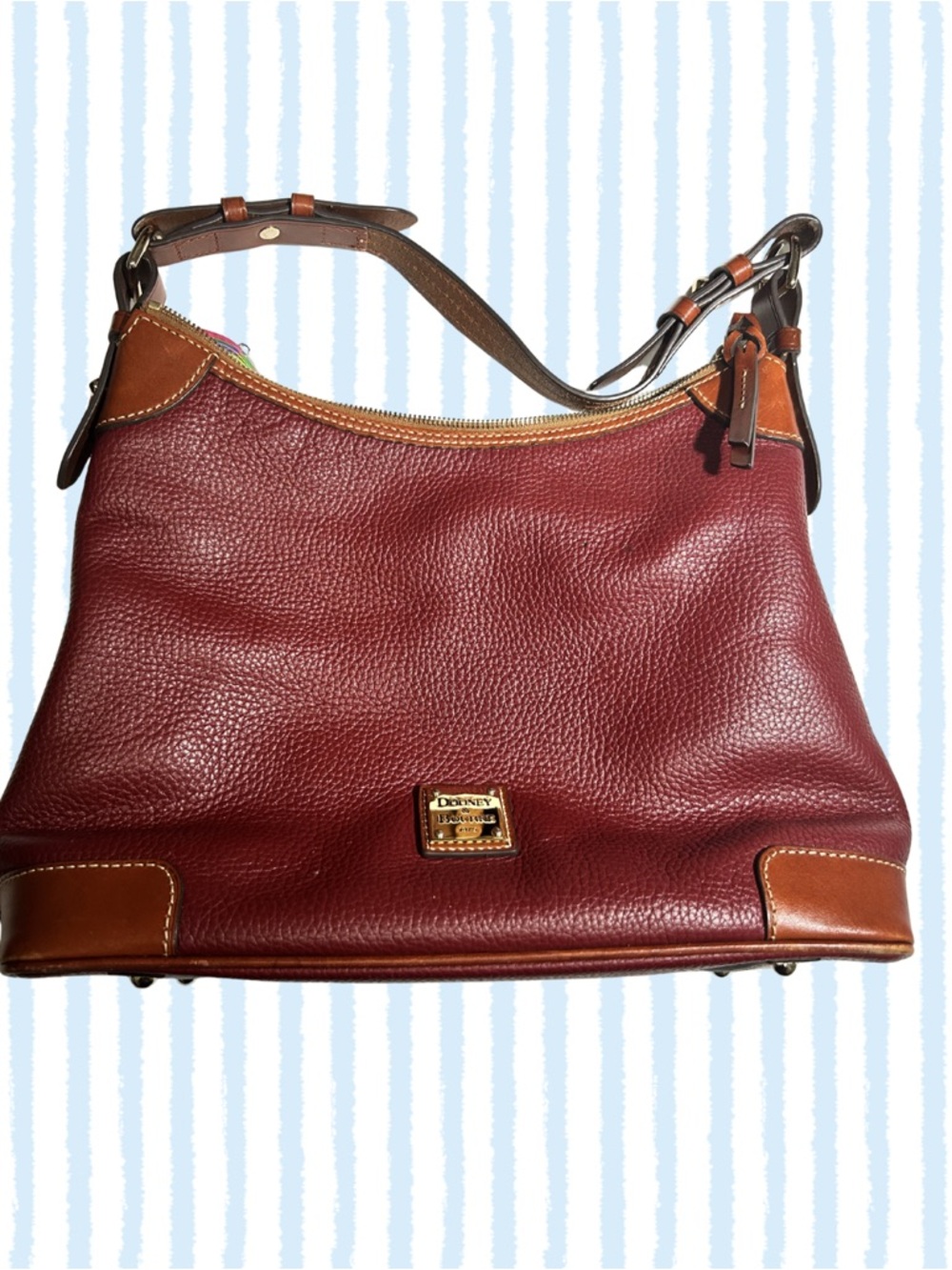 Dooney & Bourke Burgundy Leather Shoulder Hobo with Brown Trim